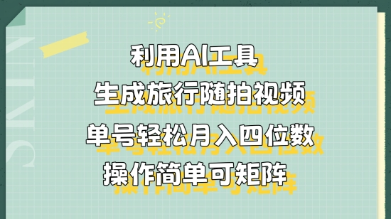 利用AI工具生成旅行随拍视频，单号轻松月入四位数，操作简单可矩阵（单号,矩阵,四位,月入,生成....）