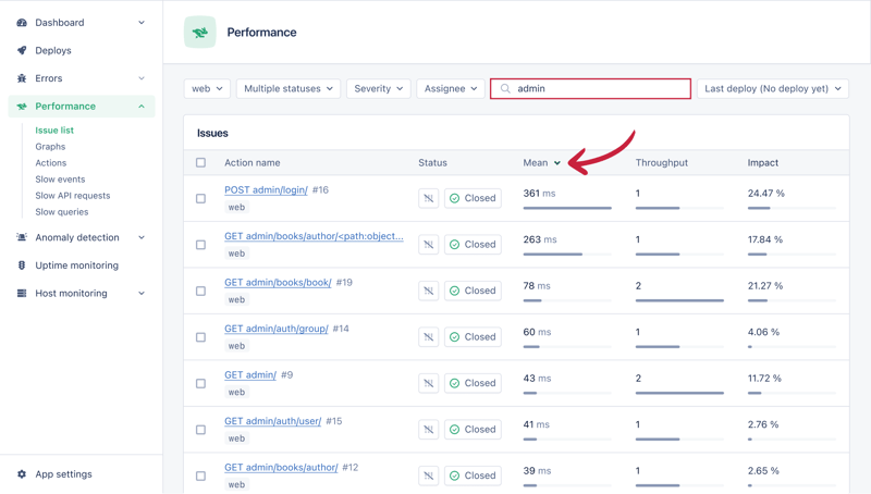 appsignal performance sample events timeline